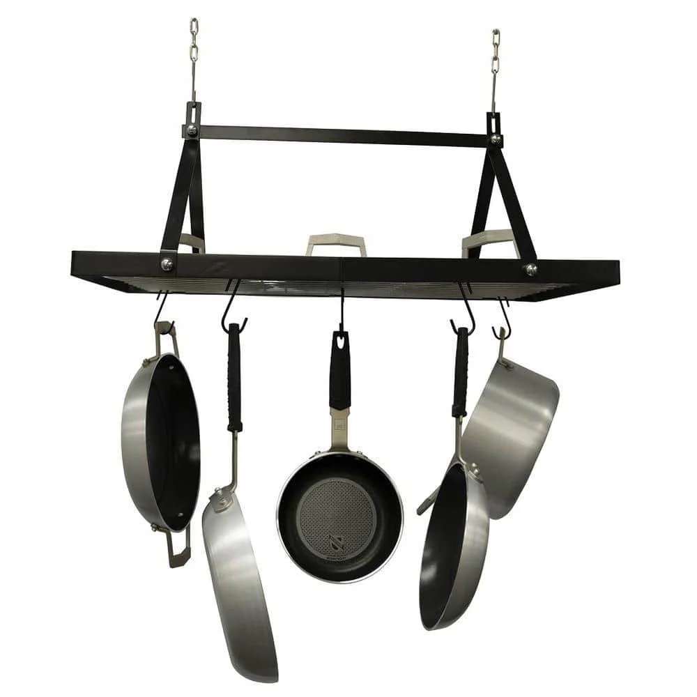 Black Metal Rectangular Pot Rack with 12 Hanging Hooks - Holds up to 40 lbs. - Image 4