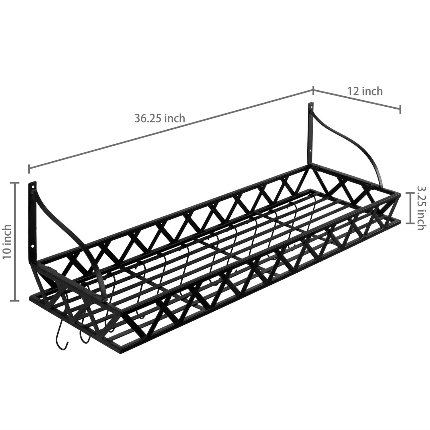 Black Metal Rectangular Wall Mounted Kitchen Pot Rack with 12 Hanging Hooks - Image 5