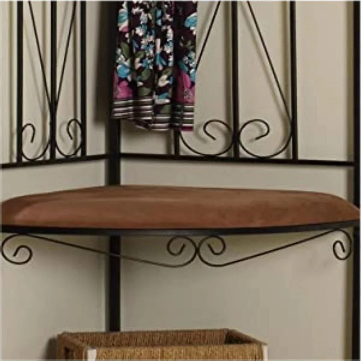 Black Metal Scrolling Corner Hall Tree Coat Rack Storage Bench - Image 4