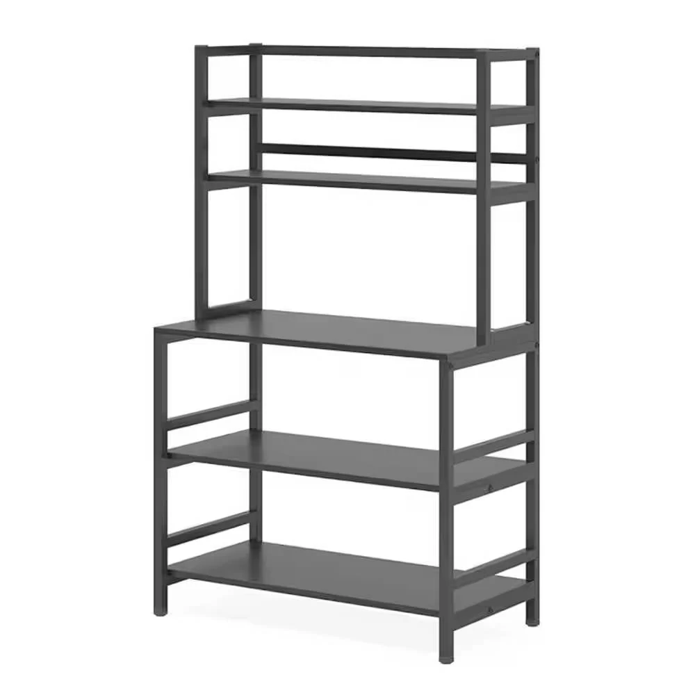 Black Metal Wood Freestanding Kitchen Shelf Bakers Rack Microwave Stand - Image 3