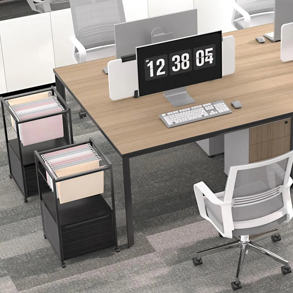 Black Metal Wood Rolling File Cabinet with Open File Hanging Bar - Image 3