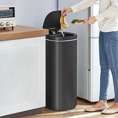 Black Motion Sensor Stainless Steel 13 gallon Trash Can with Ozone Button - Image 2