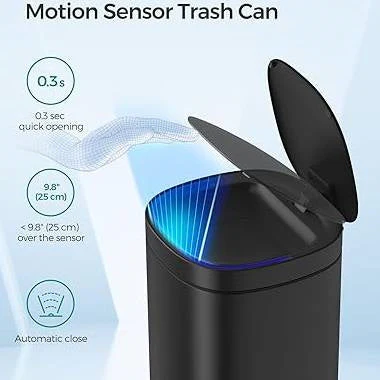 Black Motion Sensor Stainless Steel 13 gallon Trash Can with Ozone Button - Image 3