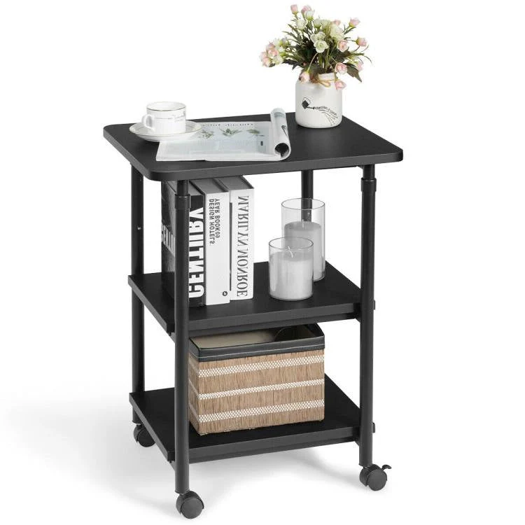 Black Multifunction Adjustable Height 3-tier Printer Stand on Wheels - Image 2