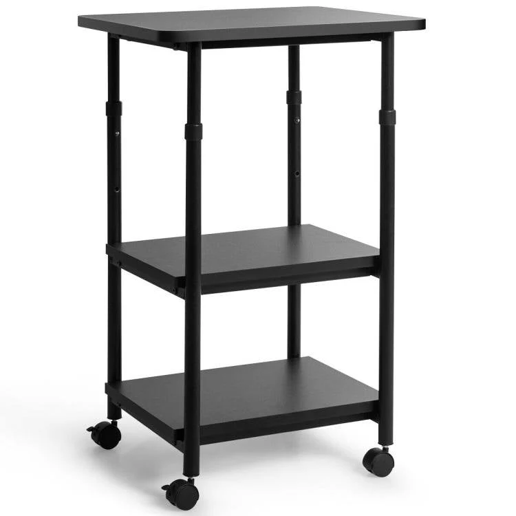 Black Multifunction Adjustable Height 3-tier Printer Stand on Wheels - Image 3