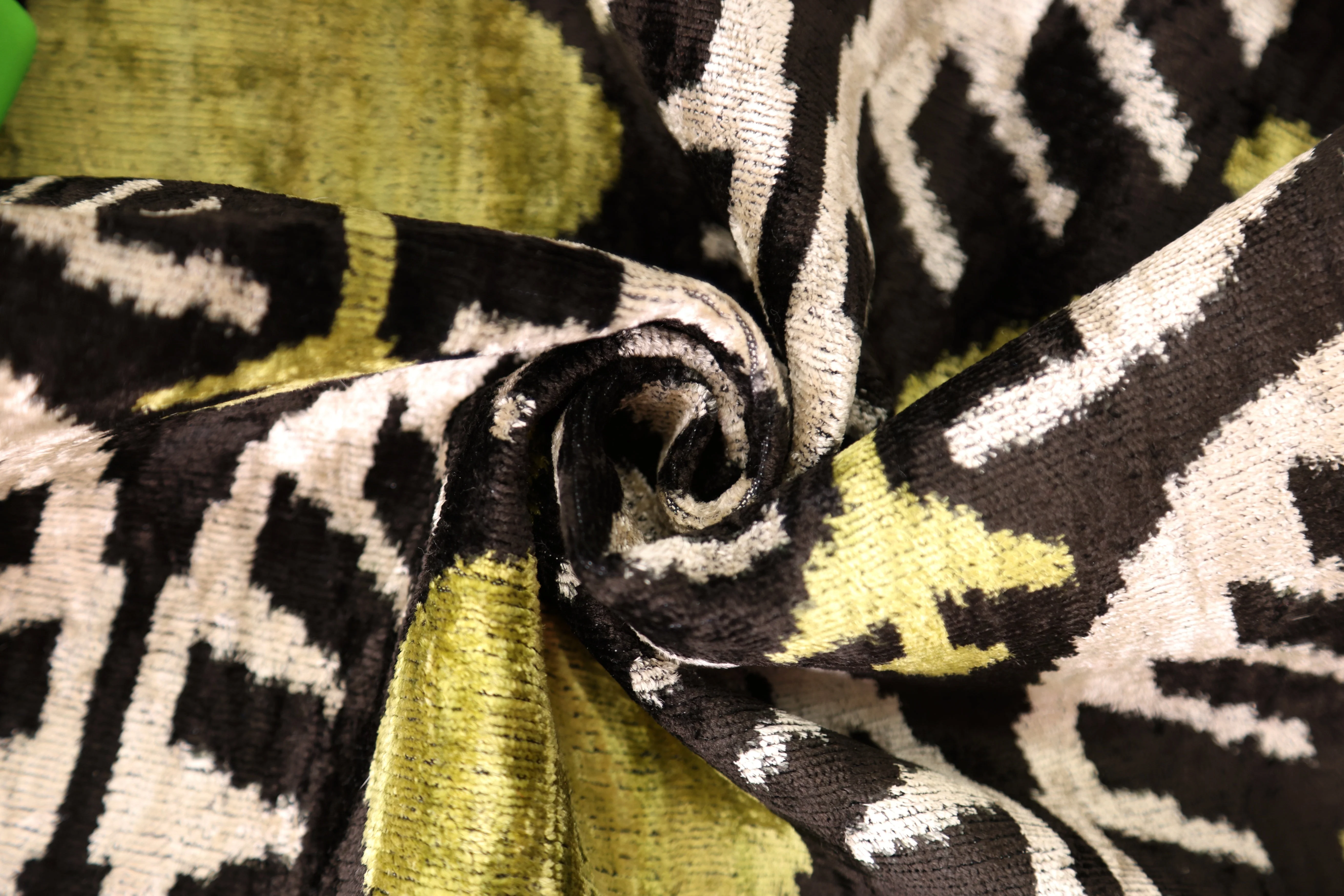 Black & Olive Ikat Velvet Pillow – Handmade 16x24 Medallion Design - Image 2