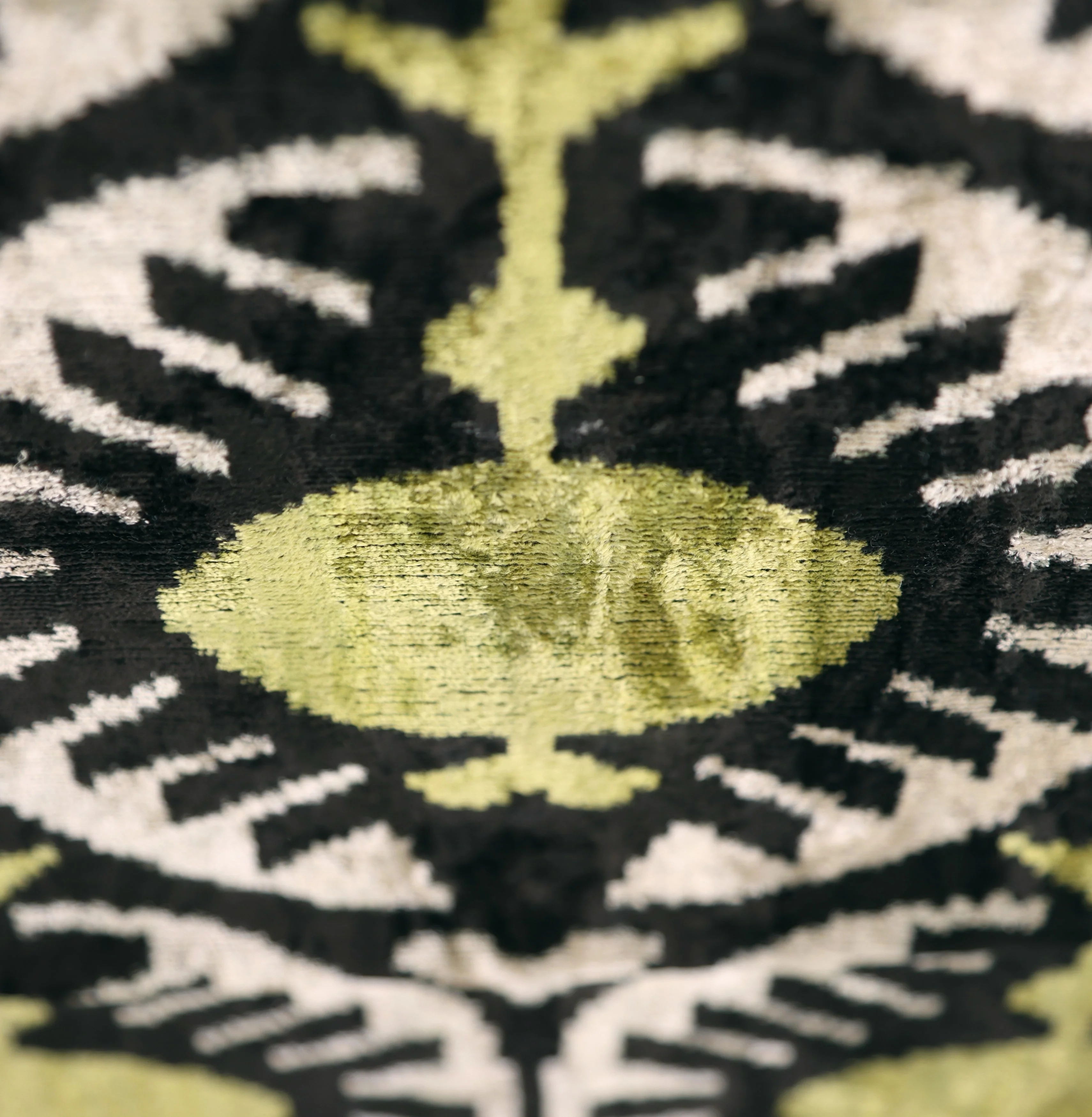 Black & Olive Ikat Velvet Pillow – Handmade 16x24 Medallion Design - Image 4