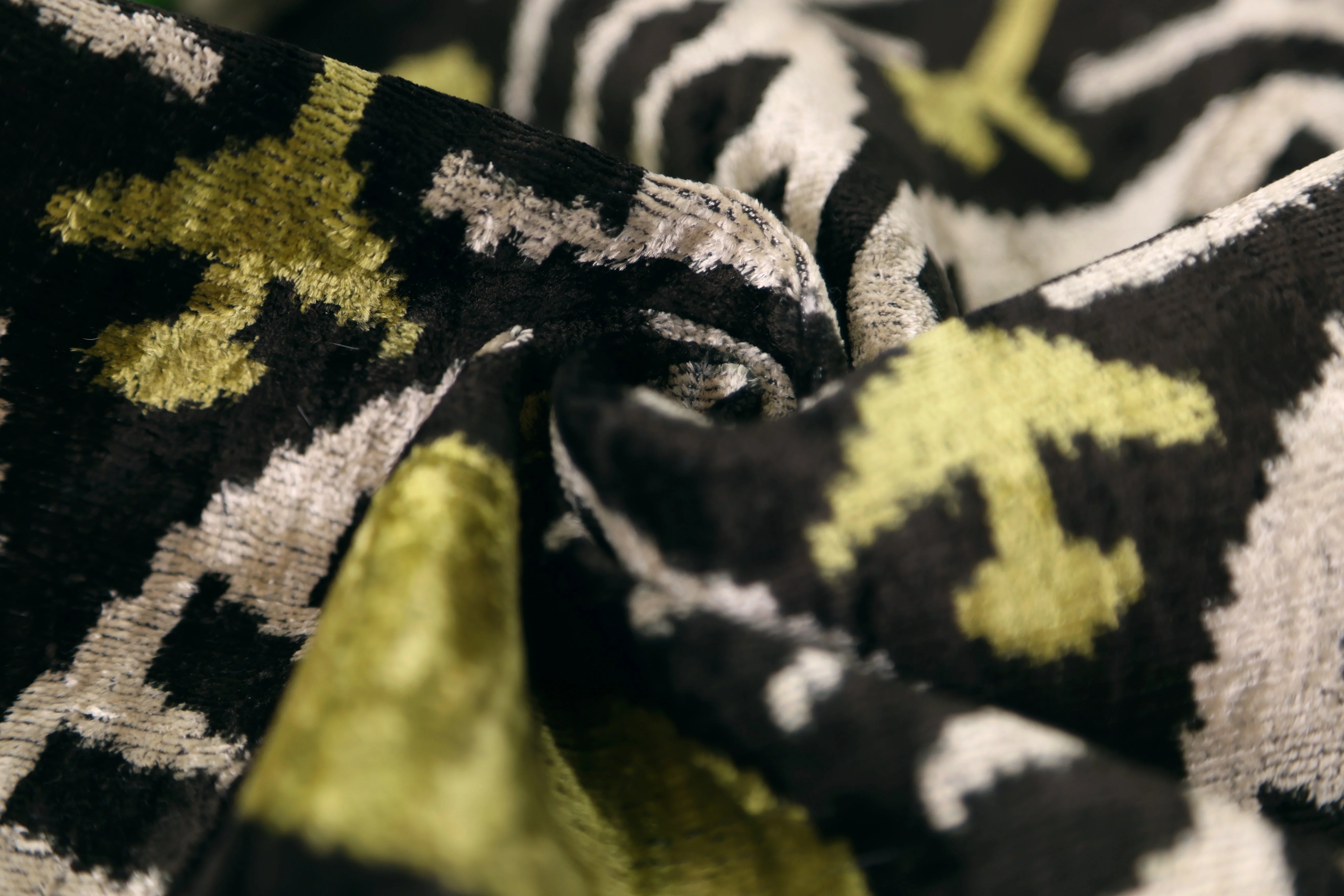 Black & Olive Ikat Velvet Pillow – Handmade 16x24 Medallion Design - Image 7