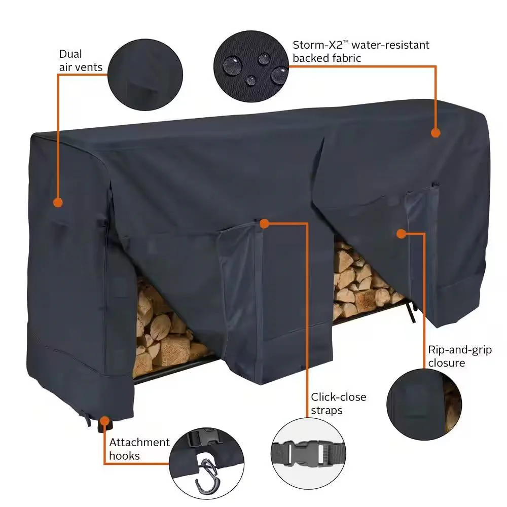 Black Outdoor Firewood Rack Cover - Fits 8-ft. Log Rack - Image 5