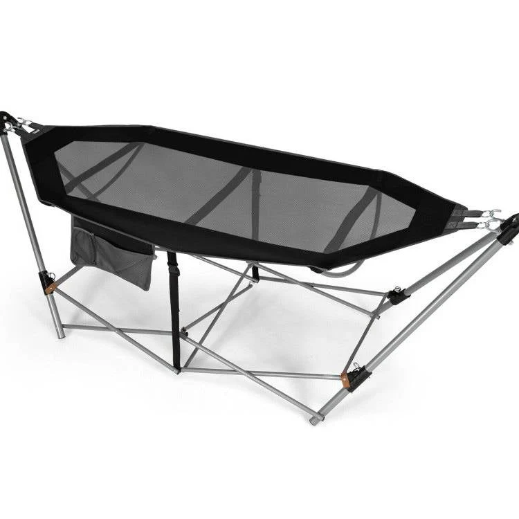 Black Portable Camping Foldable Hammock with Stand and Carry Case - Image 2