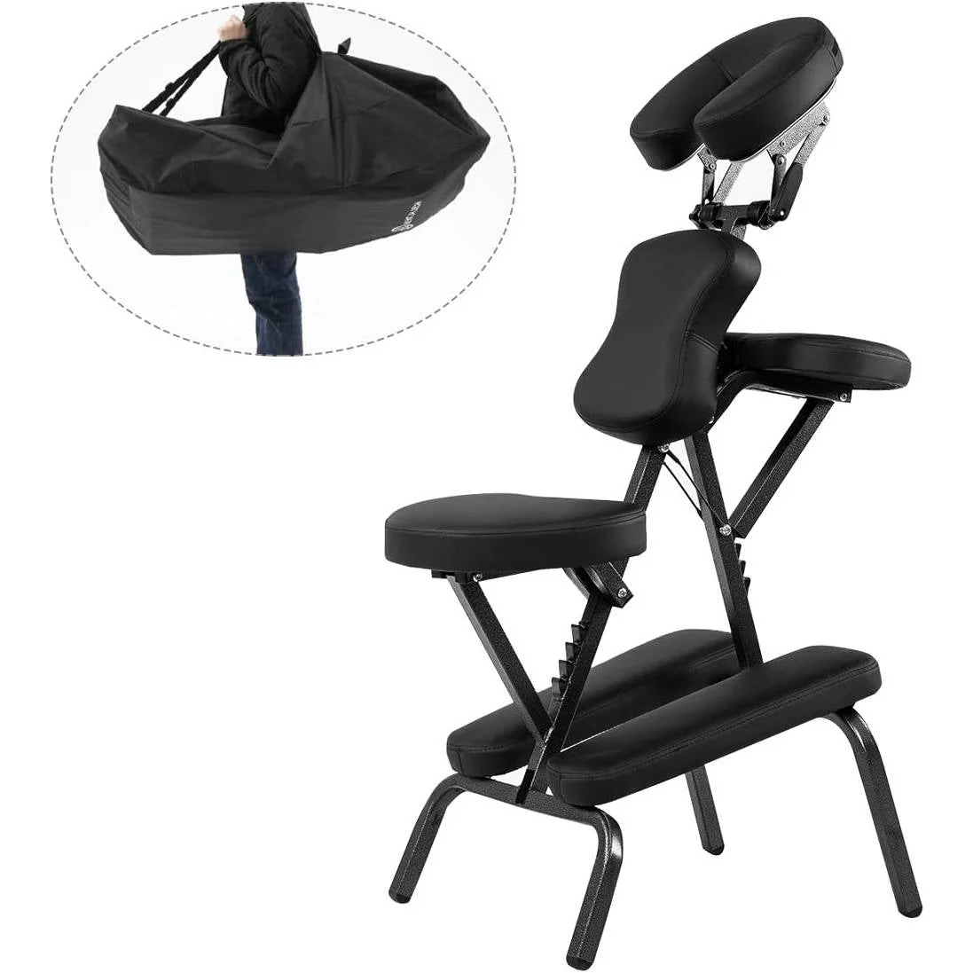 Black Portable Massage Tattoo Chair with Carrying Bag - Image 3