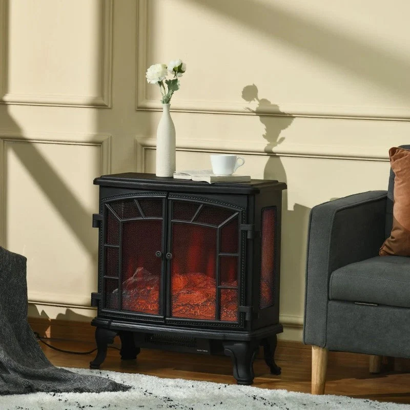Black Remote Controlled Electric Fireplace Heater Realistic LED Flames and Logs - Image 2