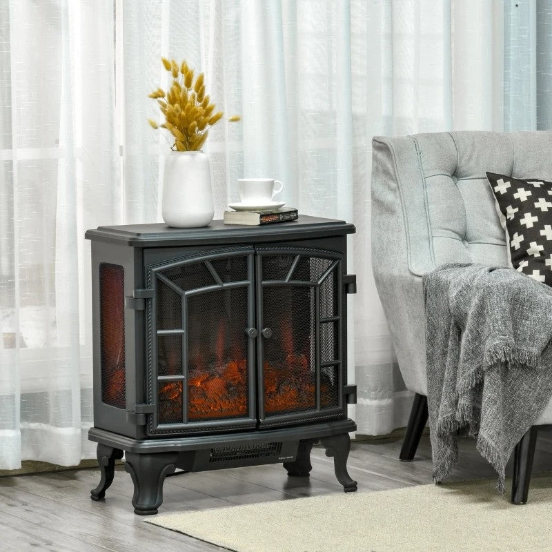 Black Remote Controlled Electric Fireplace Heater Realistic LED Flames and Logs - Image 3