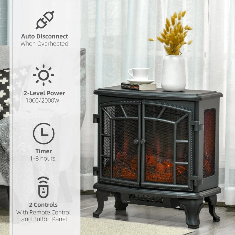 Black Remote Controlled Electric Fireplace Heater Realistic LED Flames and Logs - Image 4