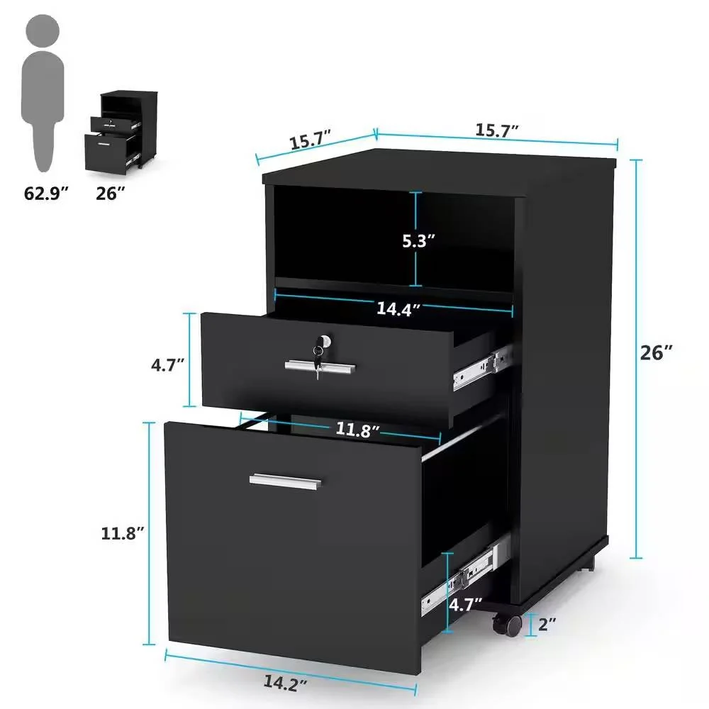 Black Rolling 2-Drawer Mobile File Cabinet Printer Stand Office Cart on Wheels - Image 4