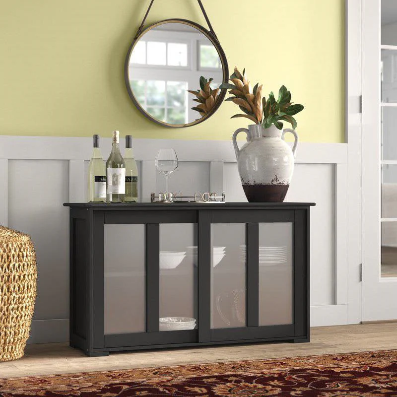 Black Sideboard Buffet Dining Storage Cabinet with 2 Glass Sliding Doors - Image 5
