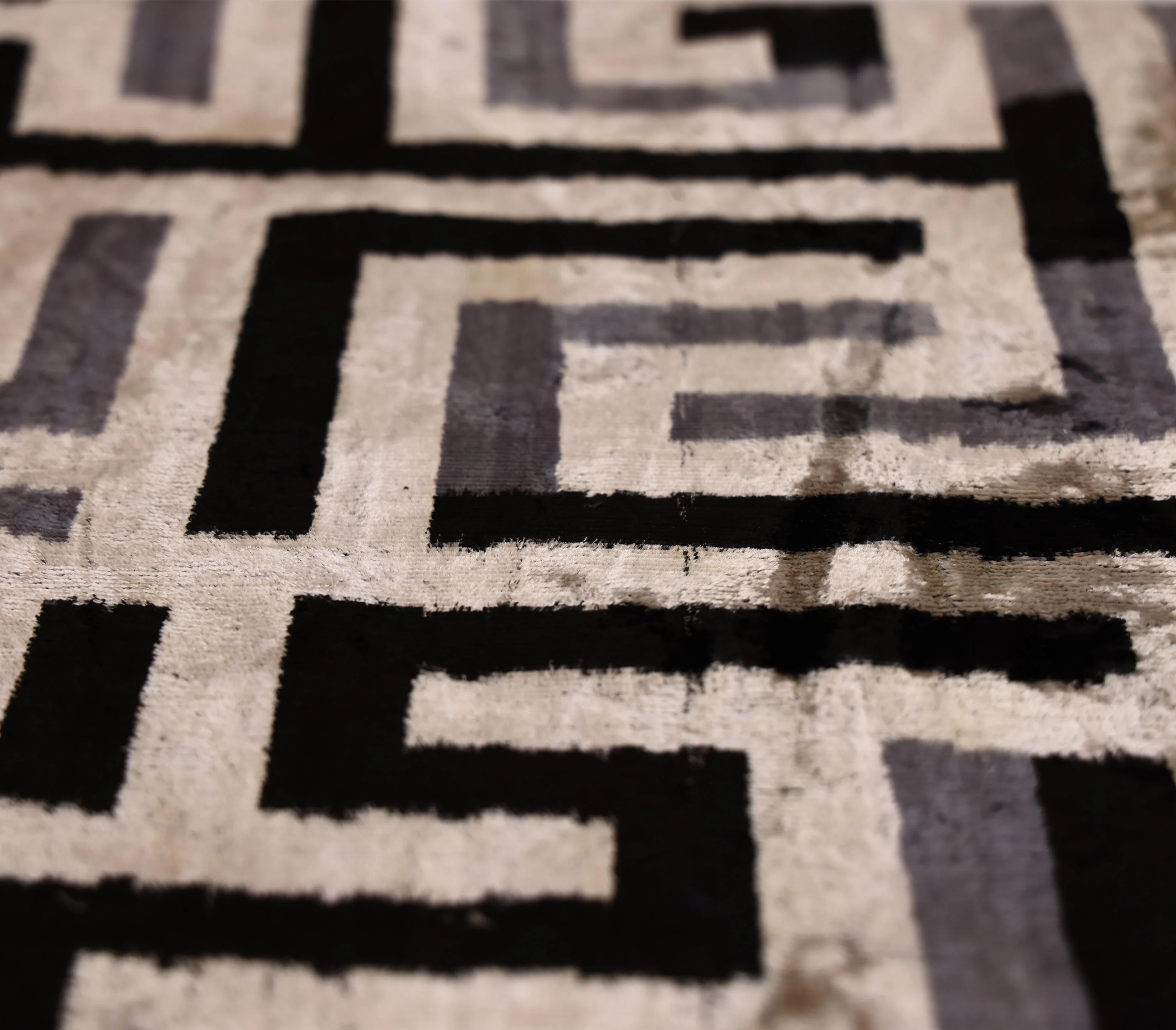 Black & Silver Maze Silk Velvet Pillow 16x16 Handmade Luxury Cushion - Image 3