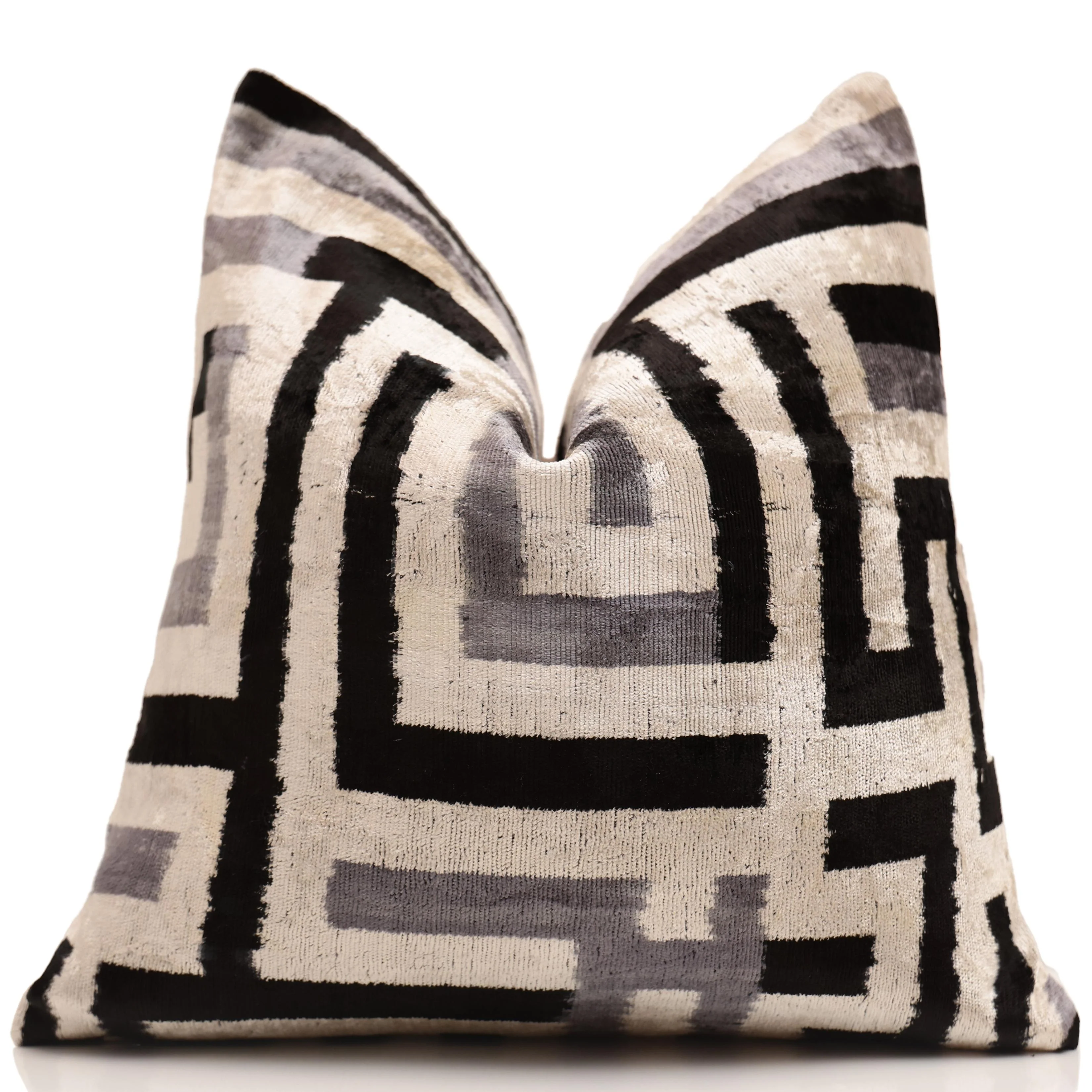 Black & Silver Maze Silk Velvet Pillow 16x16 Handmade Luxury Cushion - Image 5