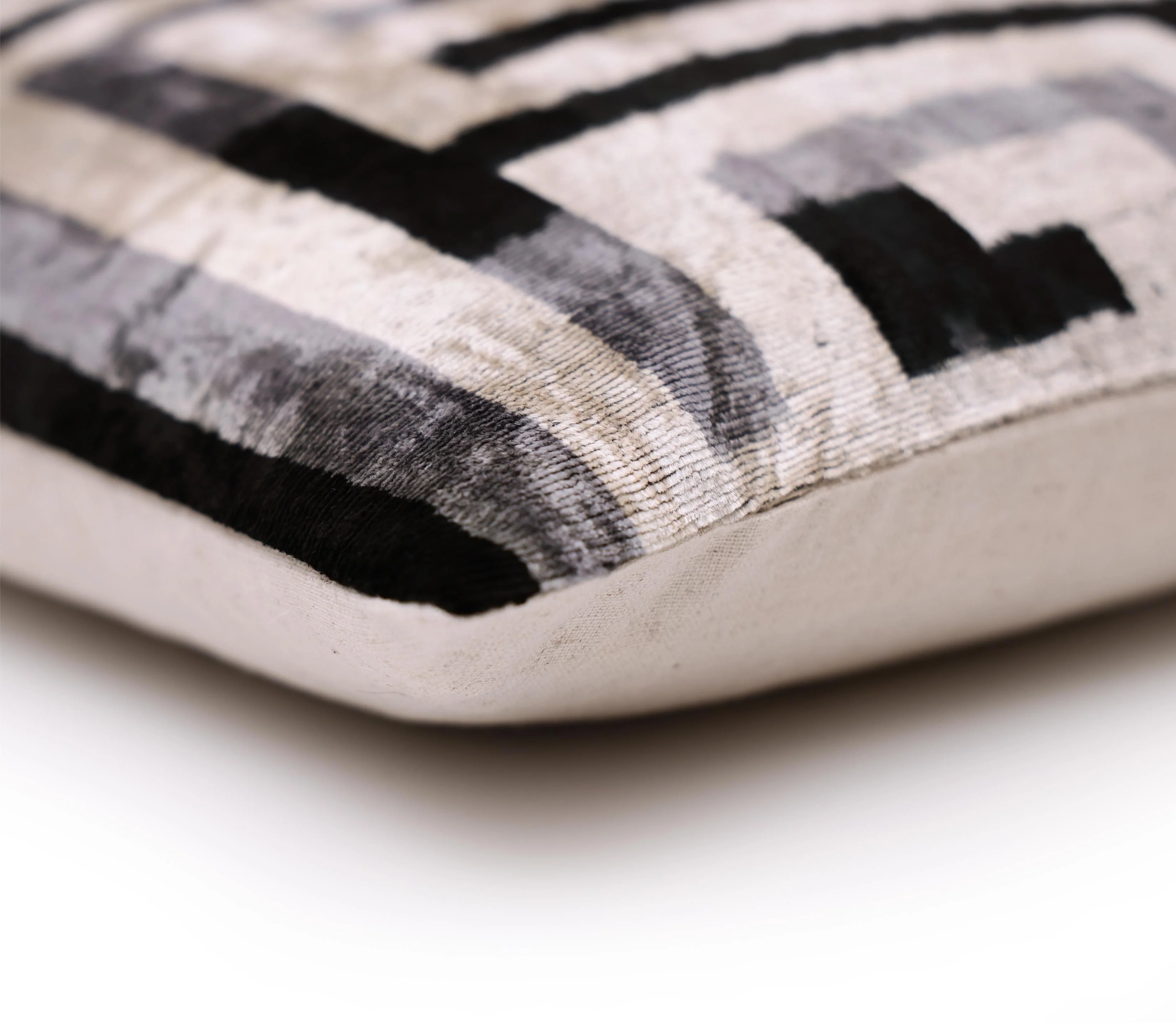 Black & Silver Maze Silk Velvet Pillow 16x16 Handmade Luxury Cushion - Image 8