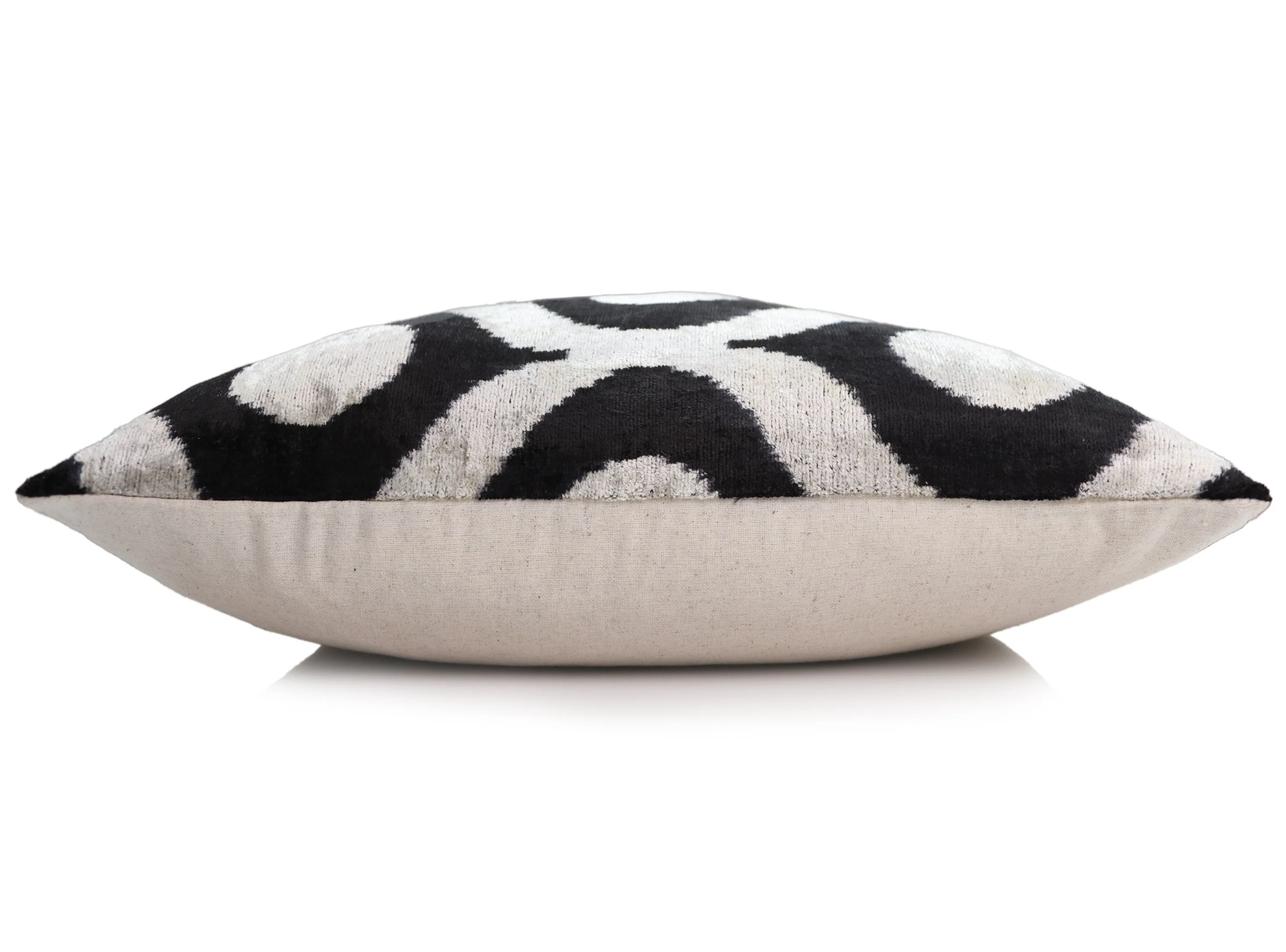 Black Silver Silk Velvet Pillow – 20x20 Handmade Modern Ikat Cushion - Image 4