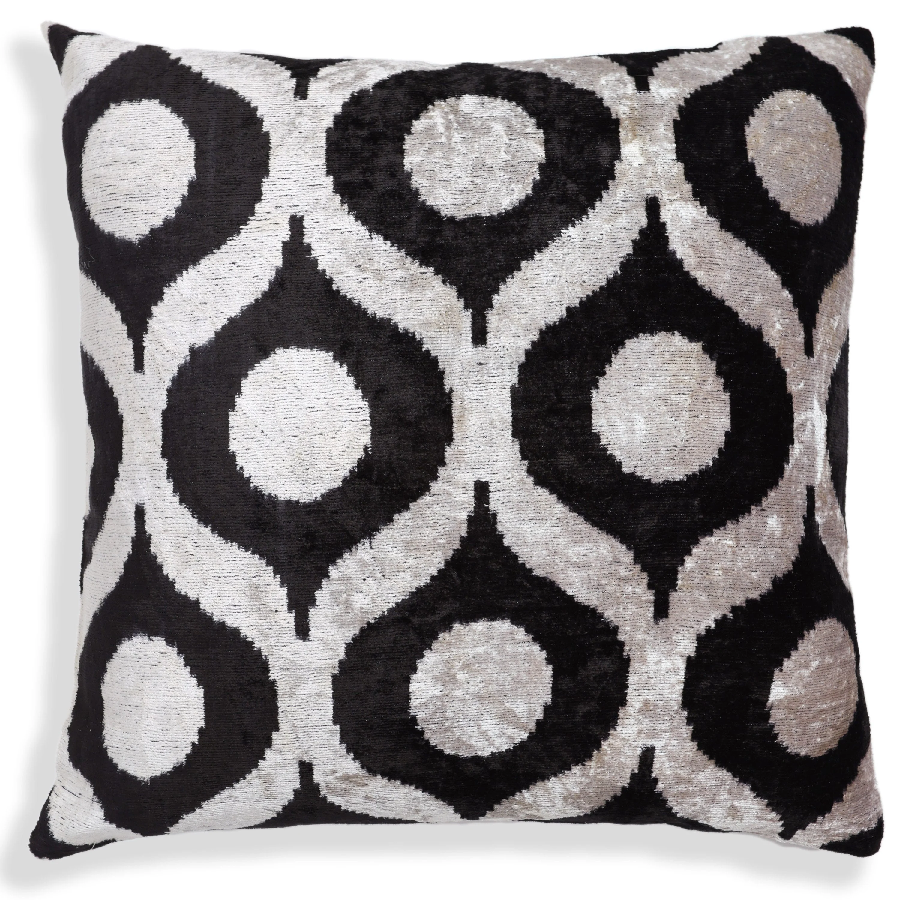 Black Silver Silk Velvet Pillow – 20x20 Handmade Modern Ikat Cushion - Image 5