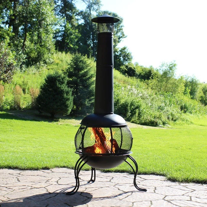 Black Steel Chimenea Wood Burning Fire Pit - Image 4