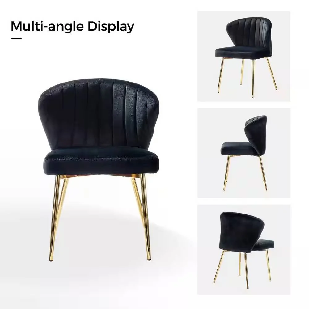 Black Velvet Upholstered Wingback Accent Side Chair w/ Gold Metal Legs - Image 2