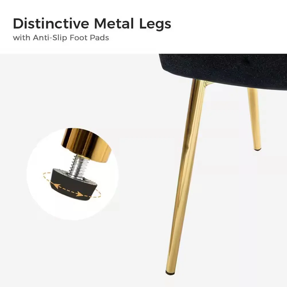 Black Velvet Upholstered Wingback Accent Side Chair w/ Gold Metal Legs - Image 3
