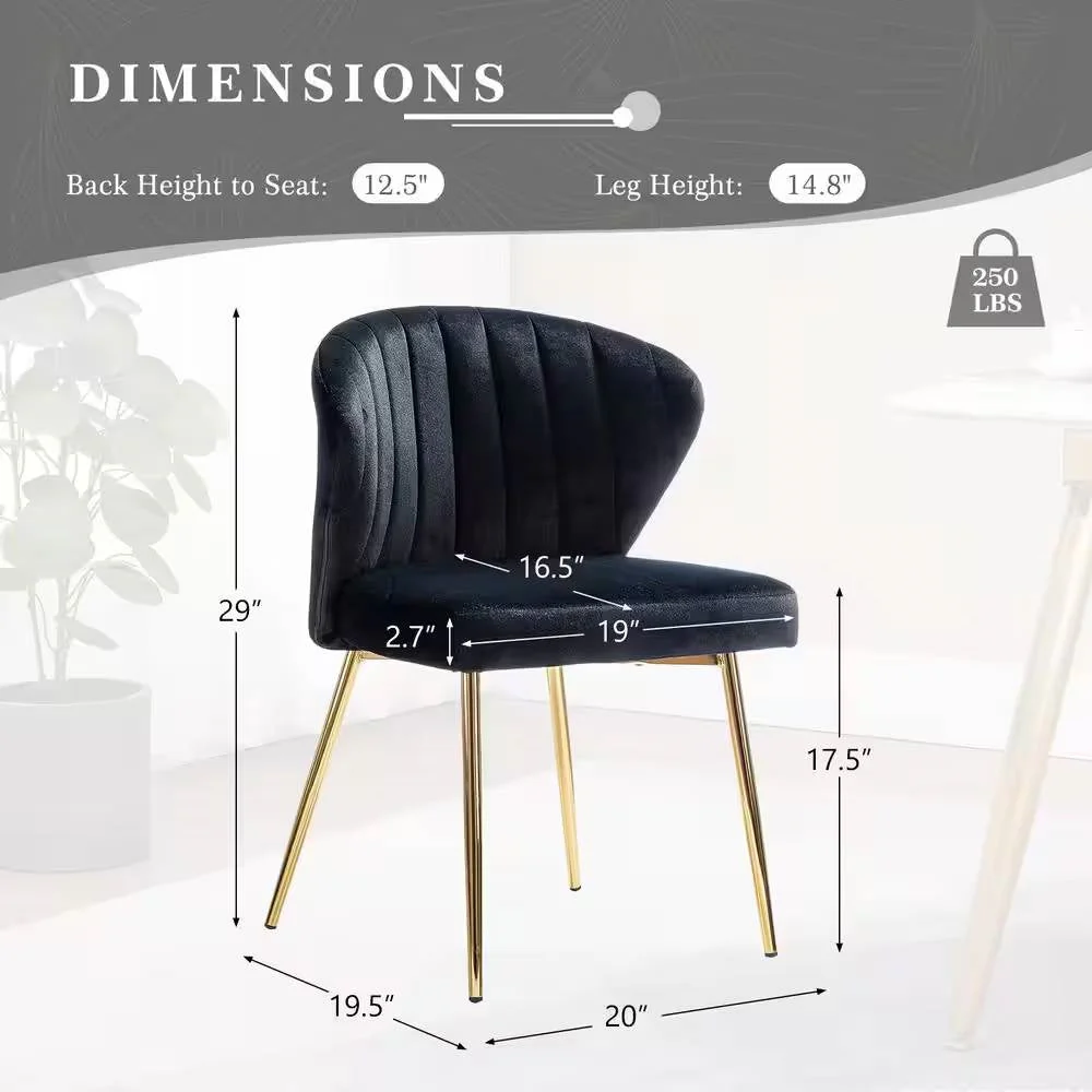 Black Velvet Upholstered Wingback Accent Side Chair w/ Gold Metal Legs - Image 5