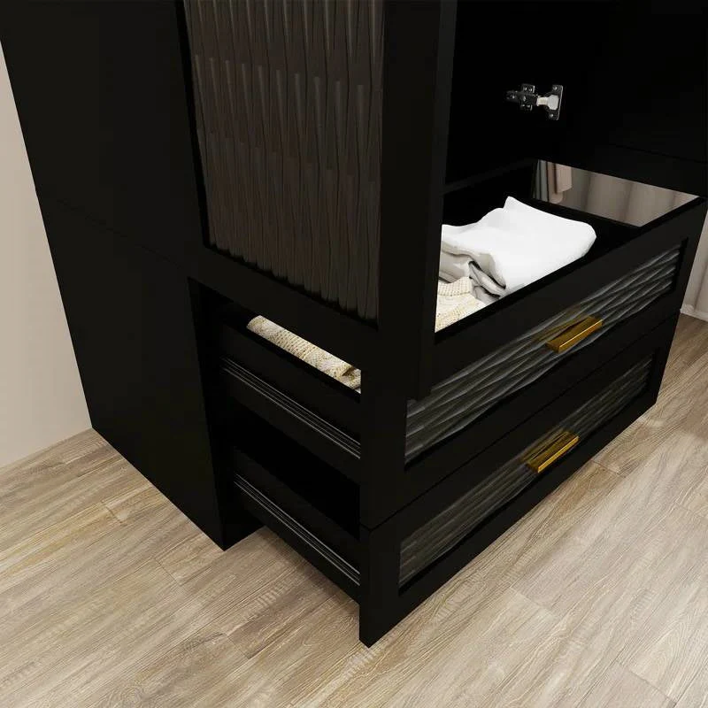 Black Wardrobe Armoire Cabinet with Mirror Hanging Rod and Storage Drawers - Image 4