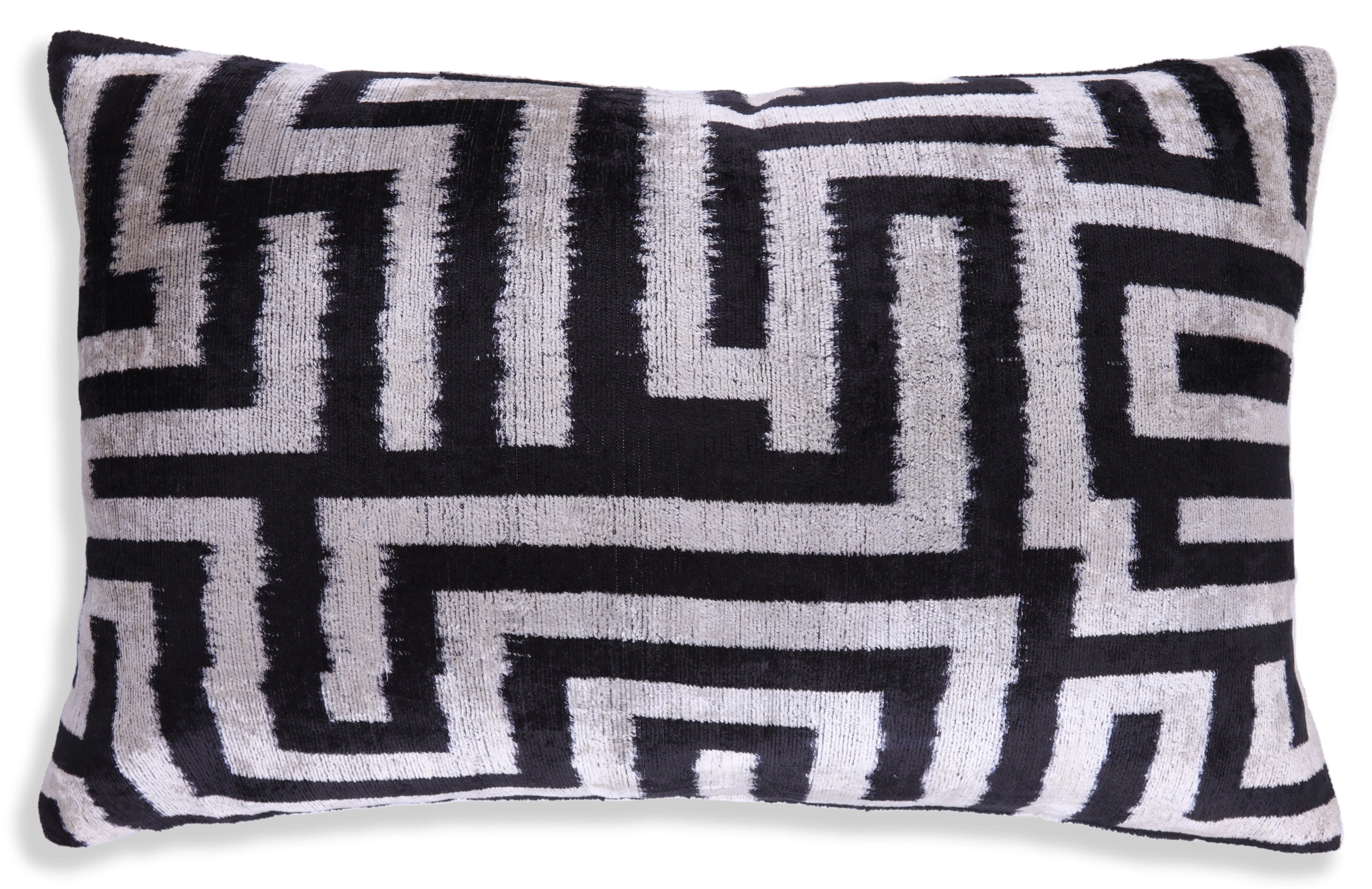 Black & White Geometric Velvet Throw Pillow | 16x24 Handmade Luxury Decor - Image 4