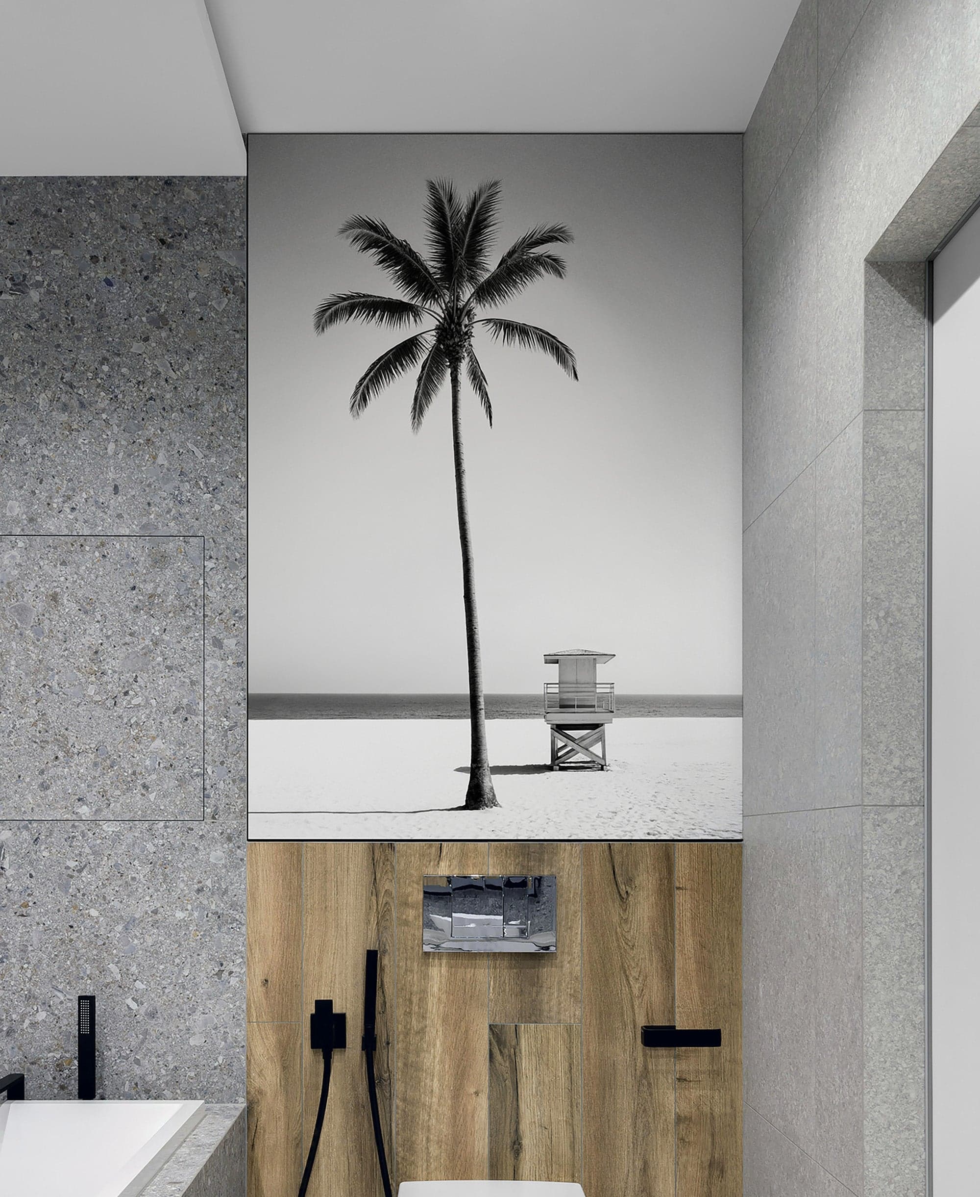 Black & White Tropical Palm Tree Beach Wallpaper Mural. #7015 - Image 5