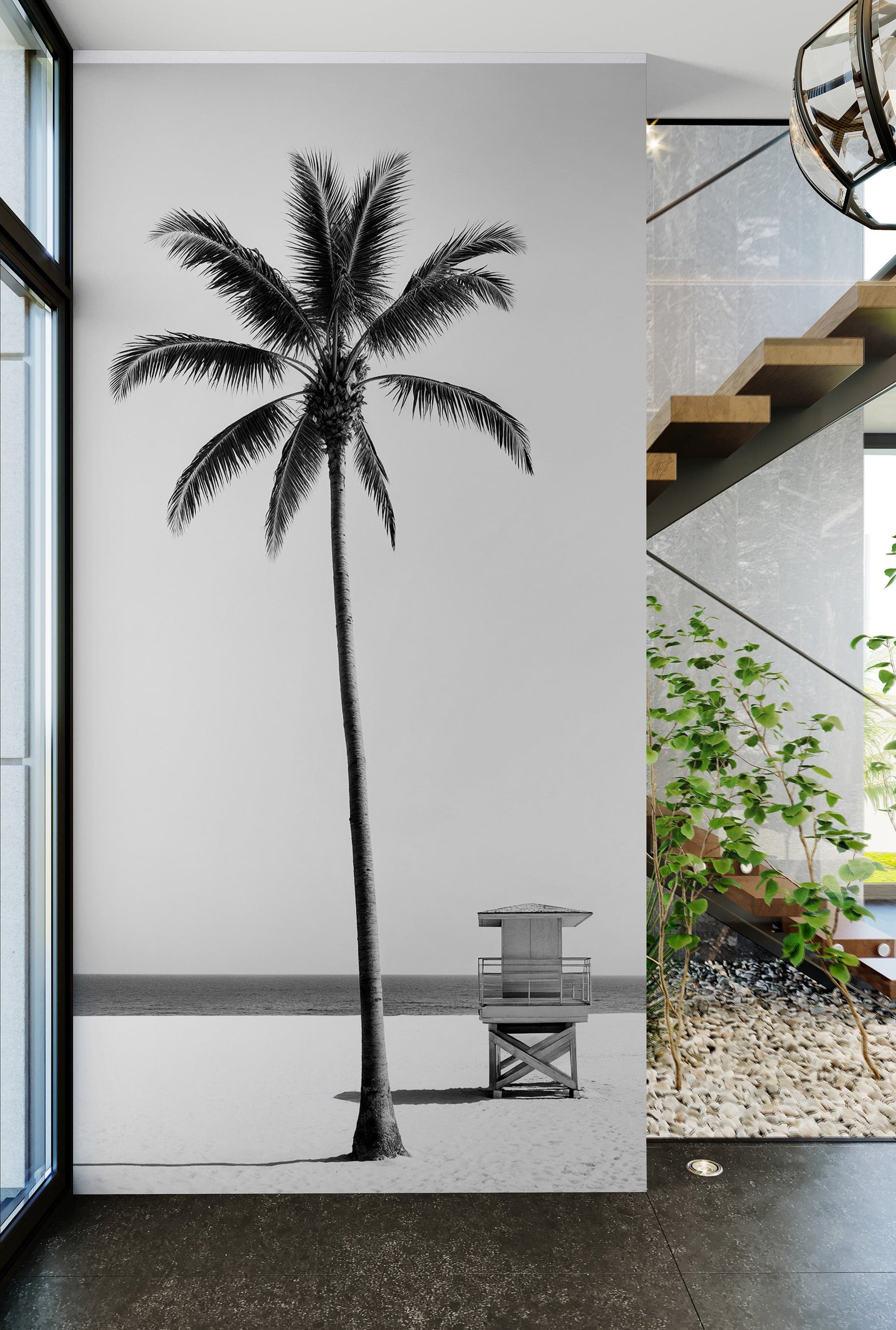Black & White Tropical Palm Tree Beach Wallpaper Mural. #7015 - Image 6