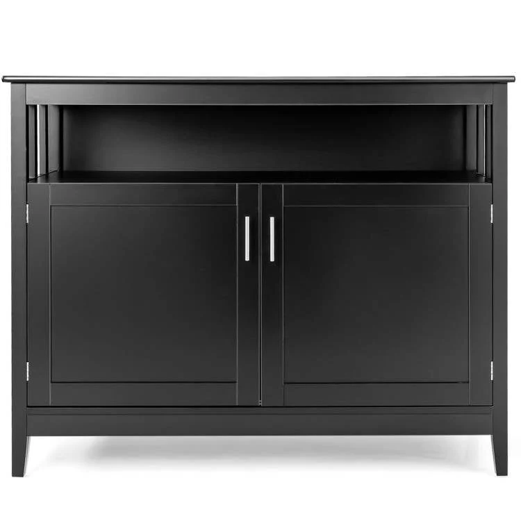 Black Wood 2-Door Dining Buffet Sideboard Cabinet with Open Storage Shelf - Image 2