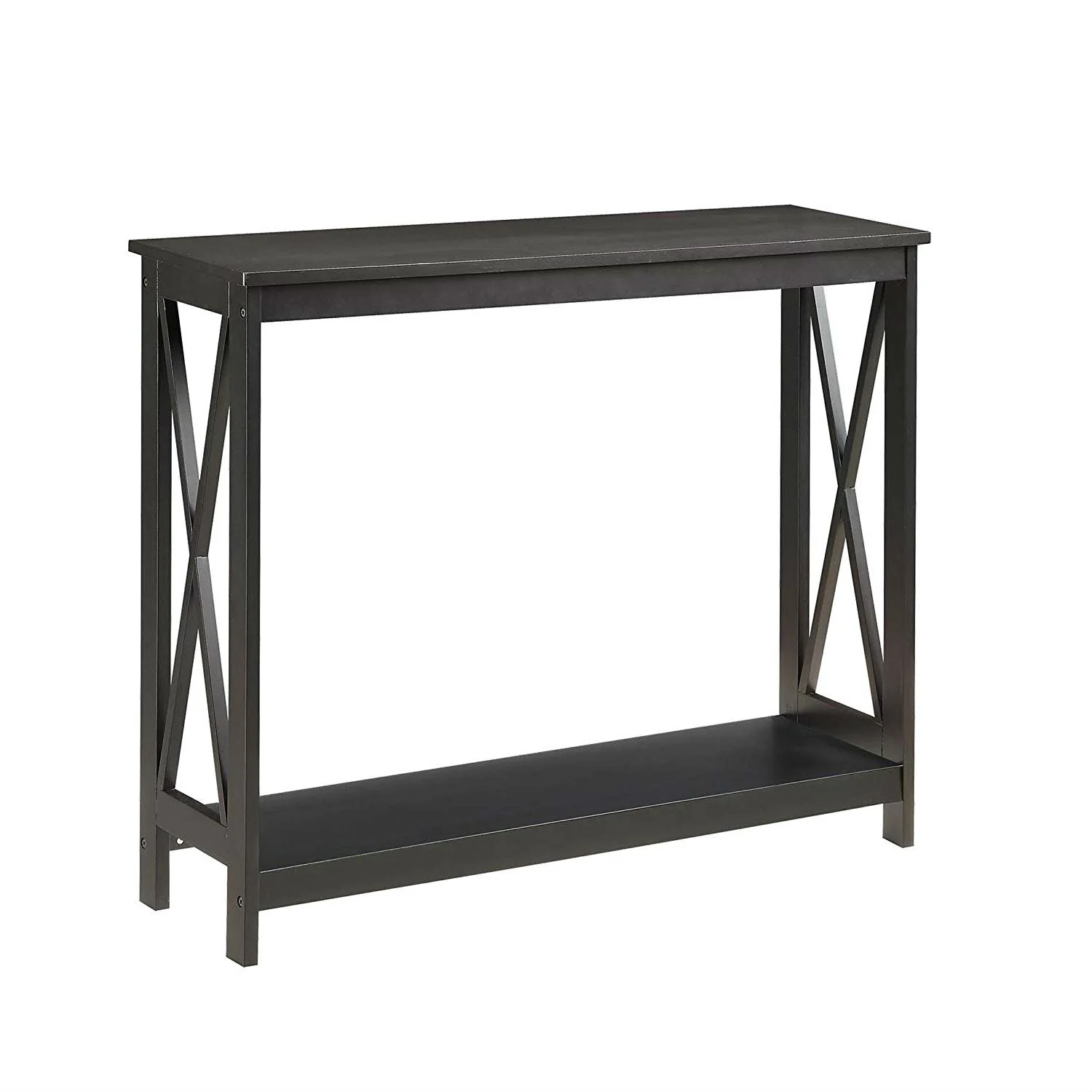 Black Wood Console Sofa Table with Bottom Storage Shelf - Image 2