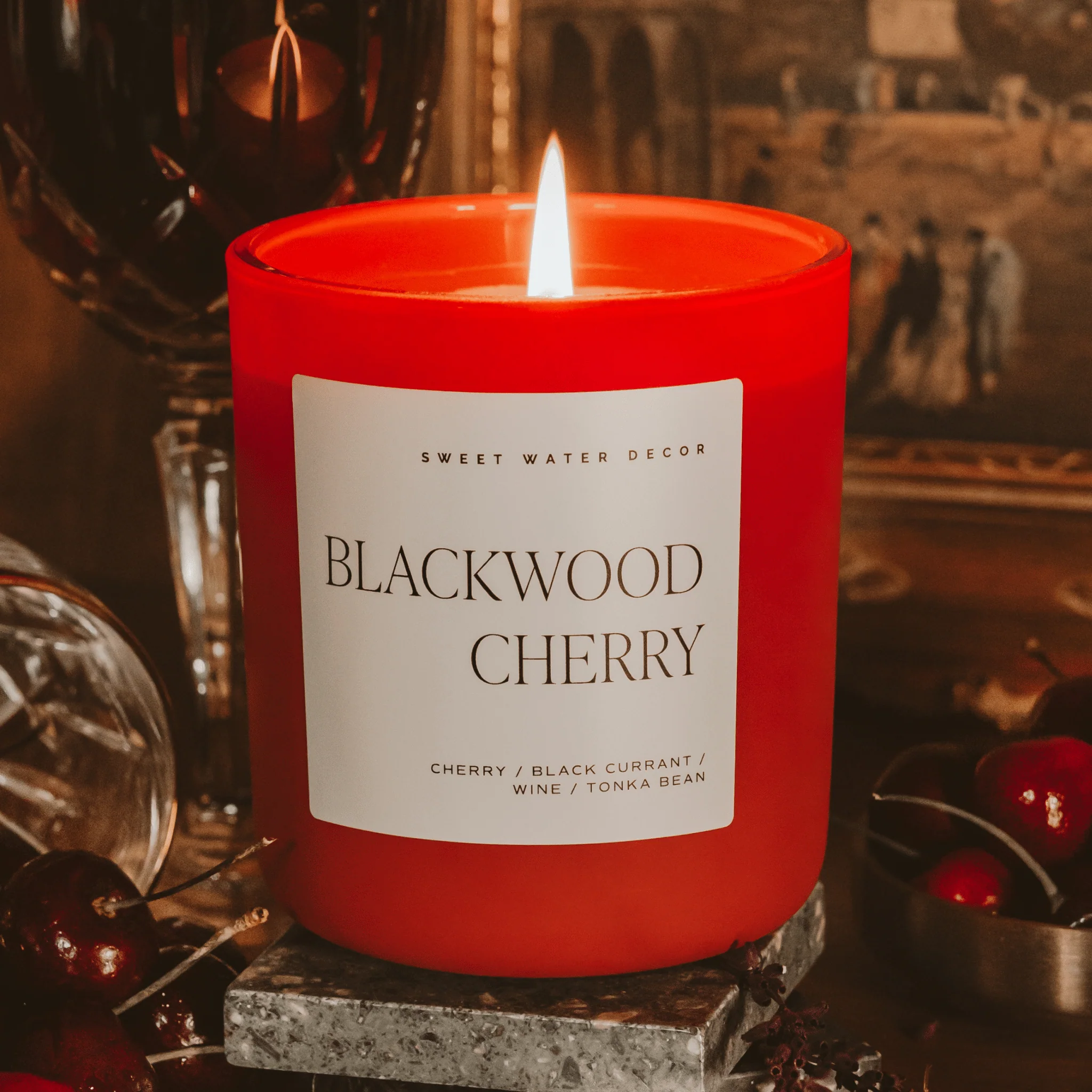Blackwood Cherry Soy Candle - Red Matte Jar - 15 oz - Image 2