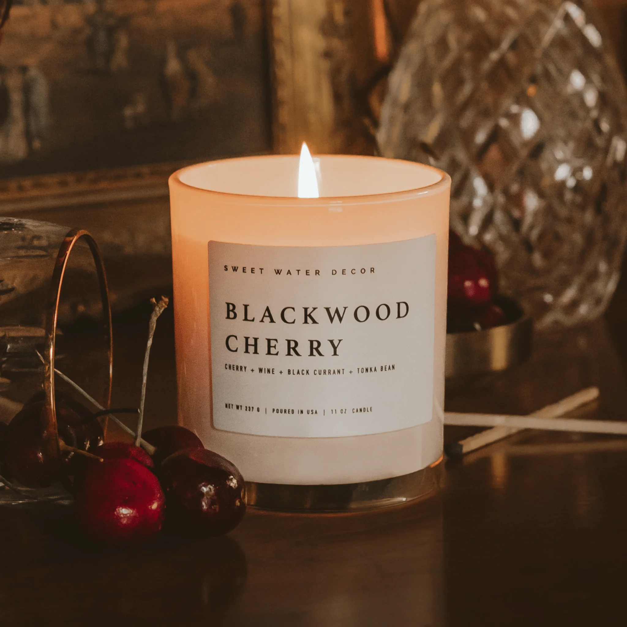 Blackwood Cherry Soy Candle - White Jar - 11 oz - Image 2
