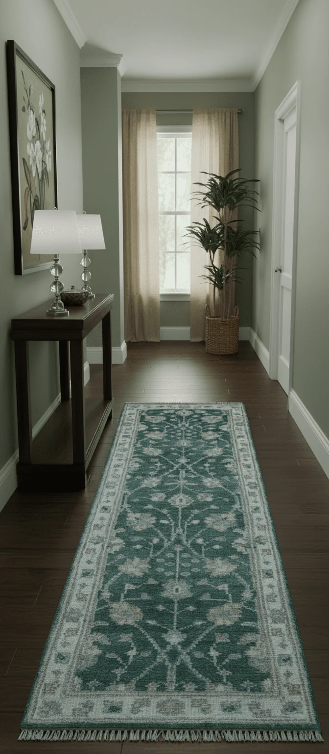 Bloom Traditional Oushak Design Teal 2.6x8.6 Hand Knotted Wool Rug - Image 2
