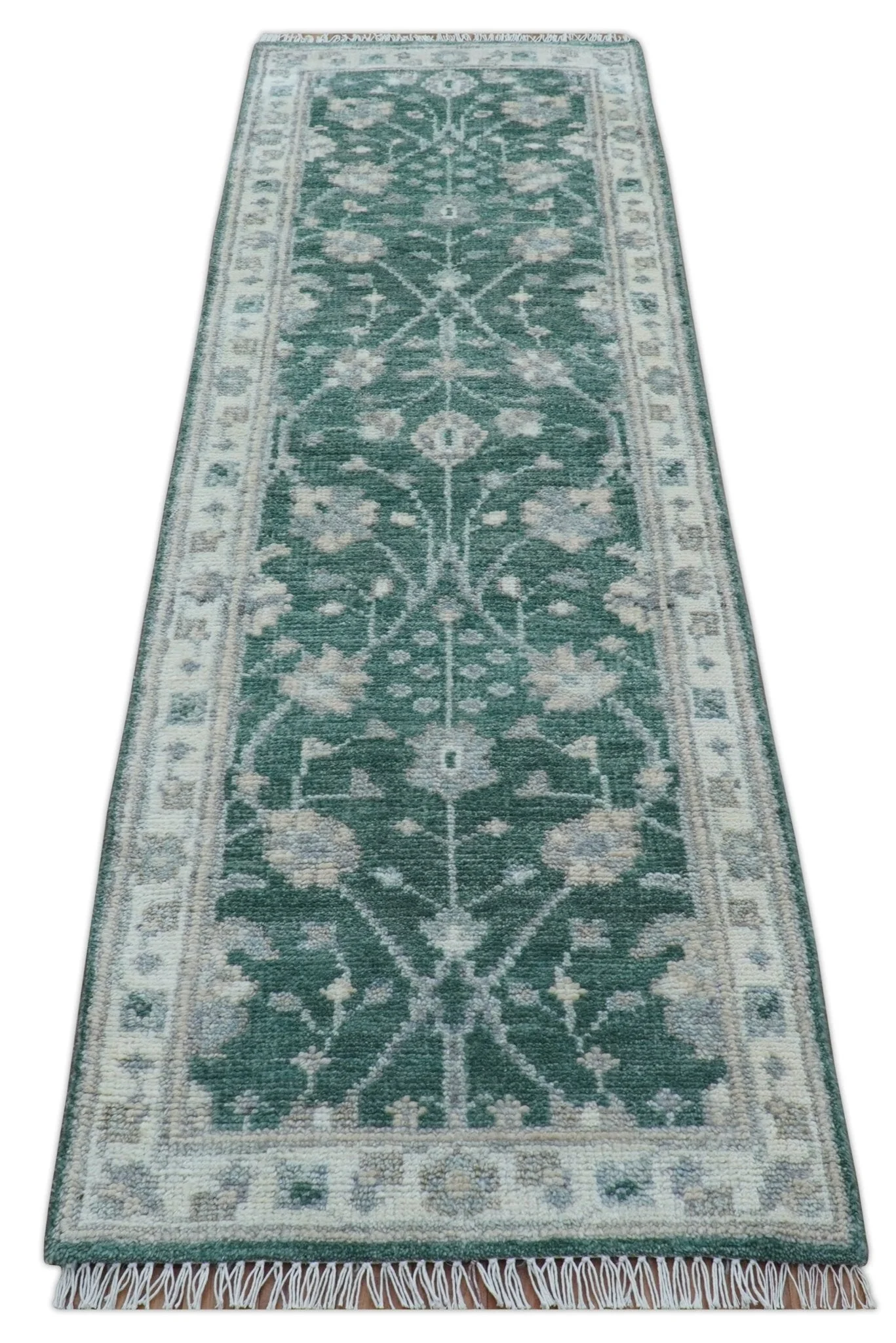 Bloom Traditional Oushak Design Teal 2.6x8.6 Hand Knotted Wool Rug - Image 9