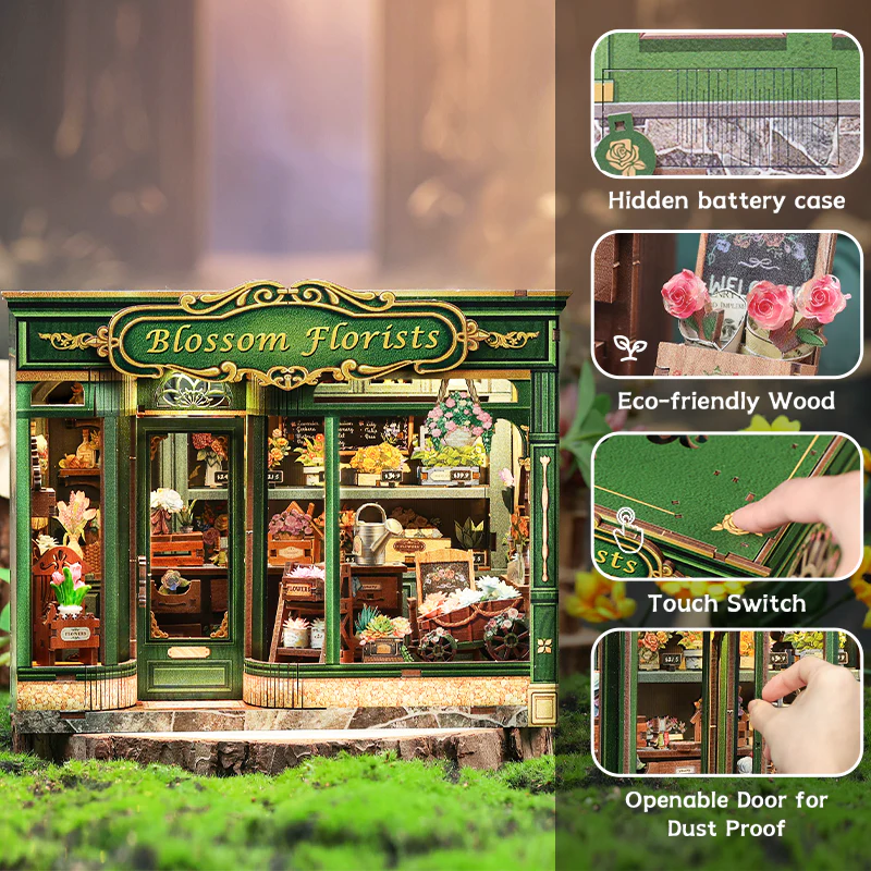 Blossom Florists Dollhouse Kit - Miniature Wizardi Roombox Kit with LED Light F07M51-97-GB403 - Image 3