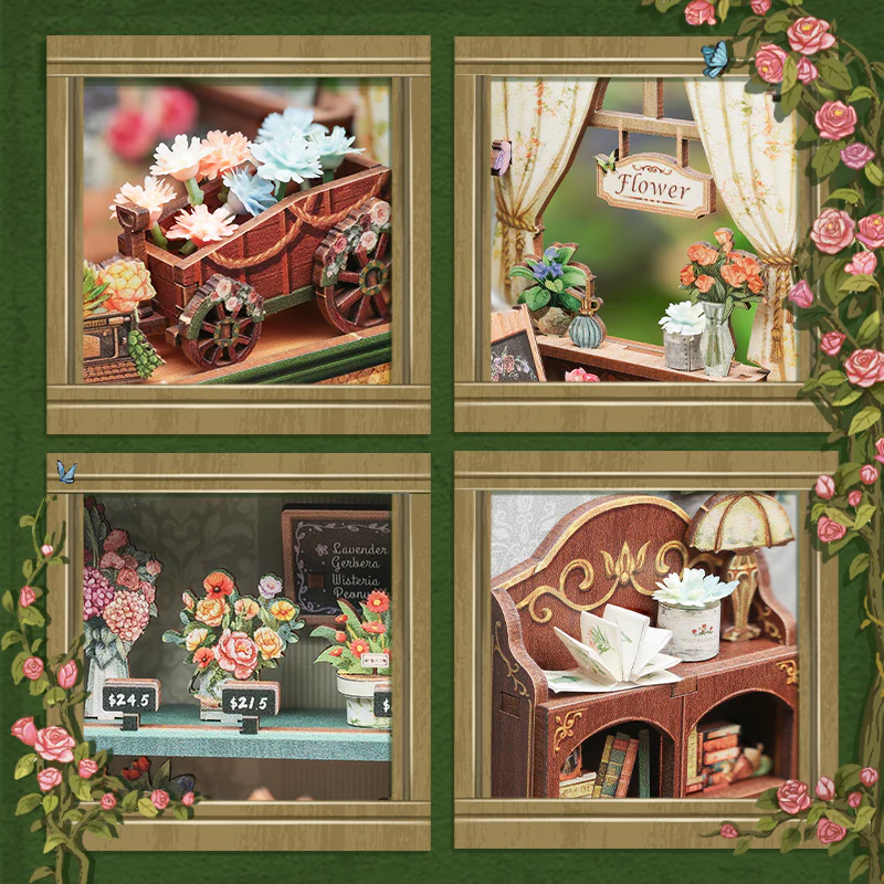 Blossom Florists Dollhouse Kit - Miniature Wizardi Roombox Kit with LED Light F07M51-97-GB403 - Image 4