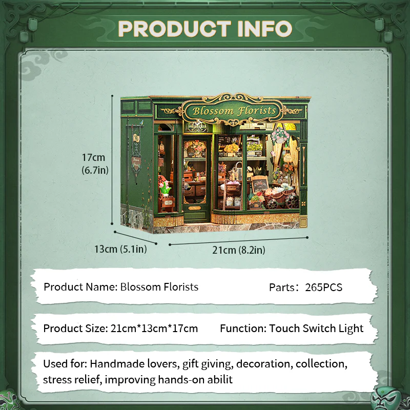 Blossom Florists Dollhouse Kit - Miniature Wizardi Roombox Kit with LED Light F07M51-97-GB403 - Image 5