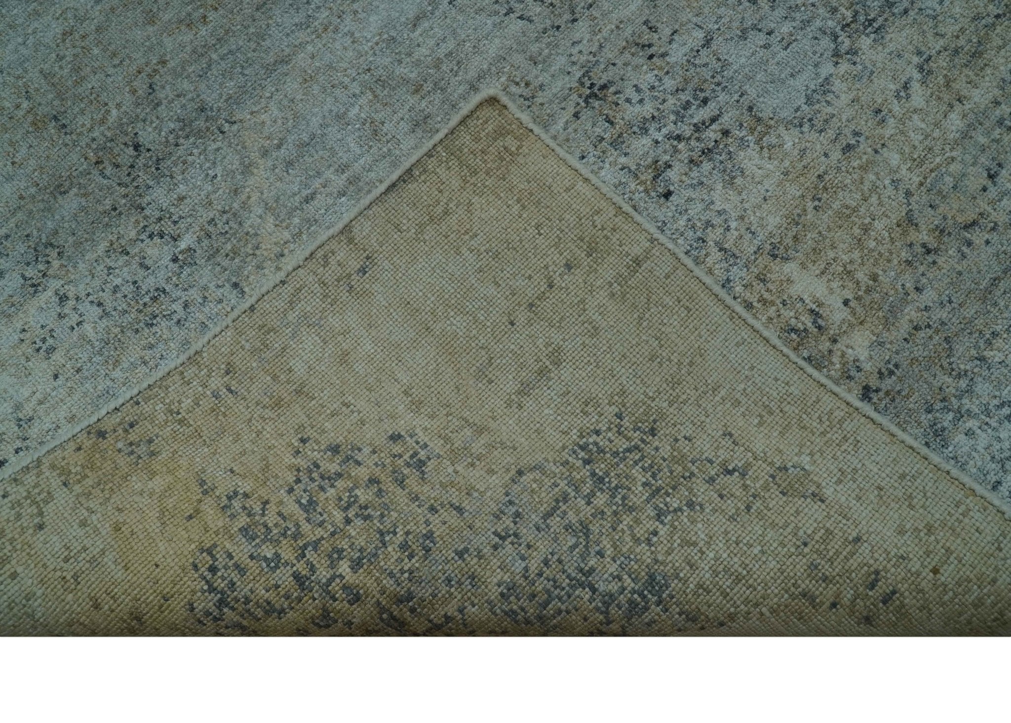 Blue And Beige Modern Abstract Design Hand Knotted 8x10 Bamboo Silk Area Rug - Image 7