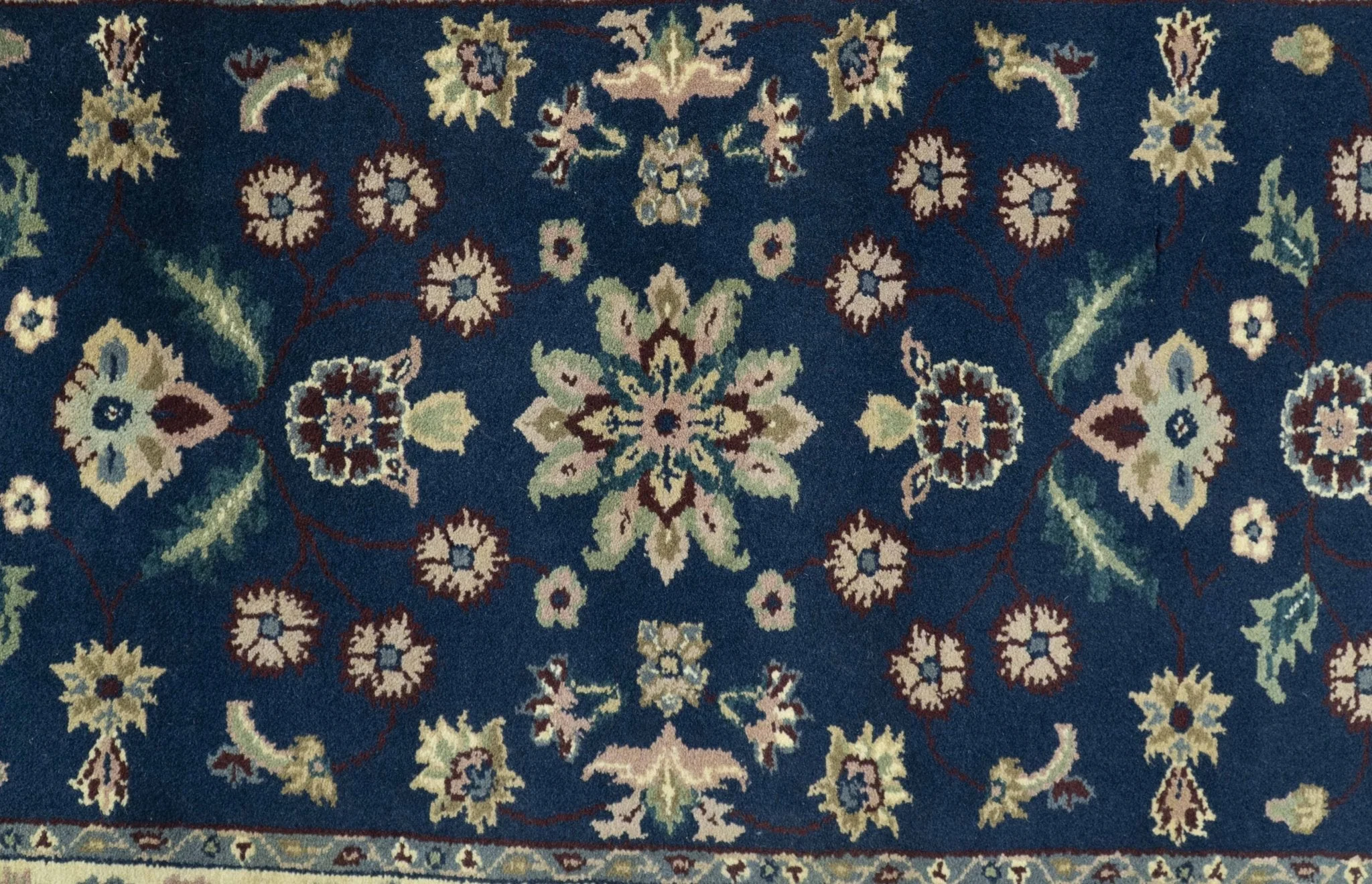 Blue And Beige Traditional Oriental Design Hand Knotted 2.5x8 wool area rug - Image 5