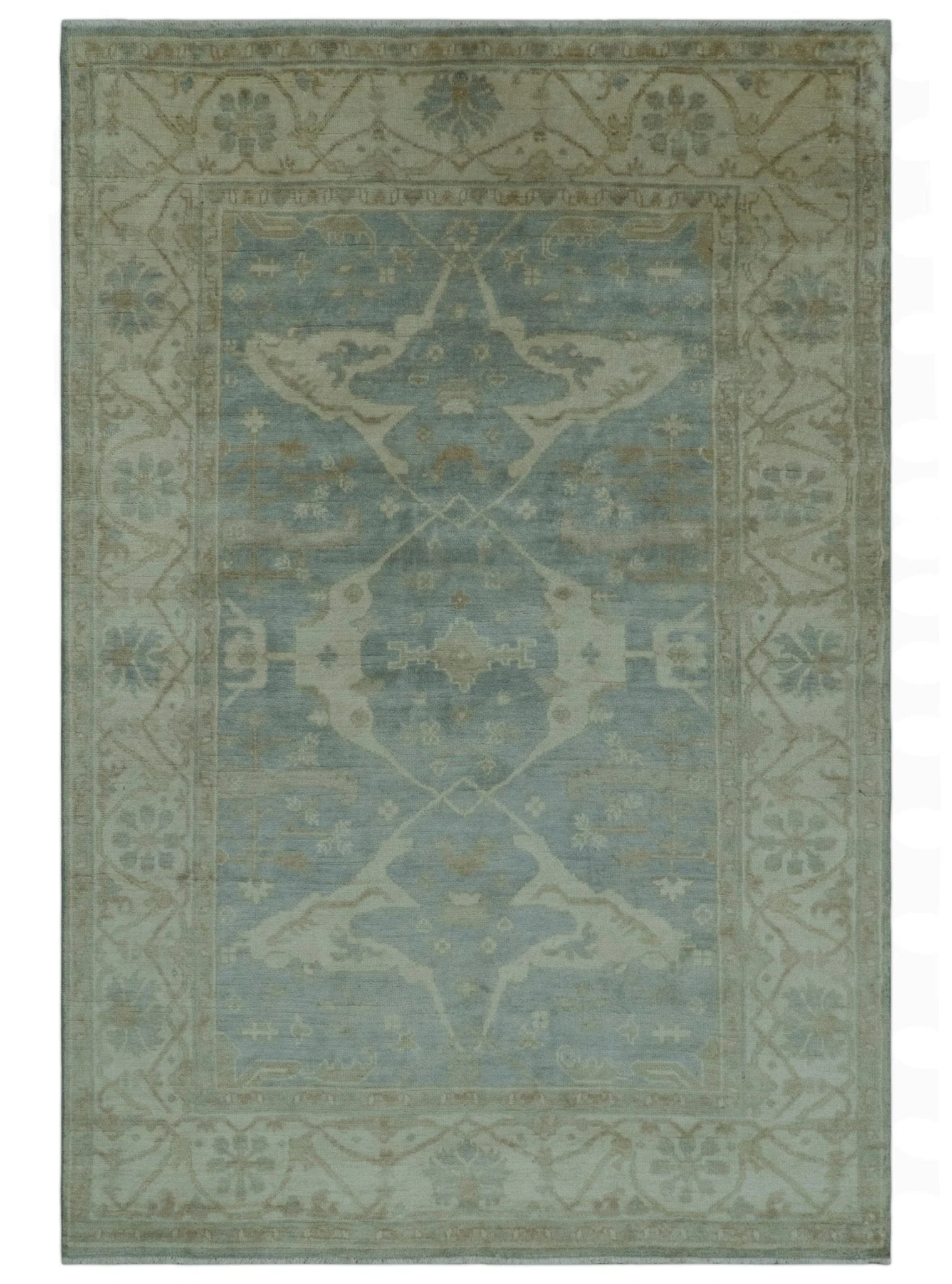 Blue And Beige Traditional Oushak Design Hand Knotted 6x9 wool area rug - Image 12