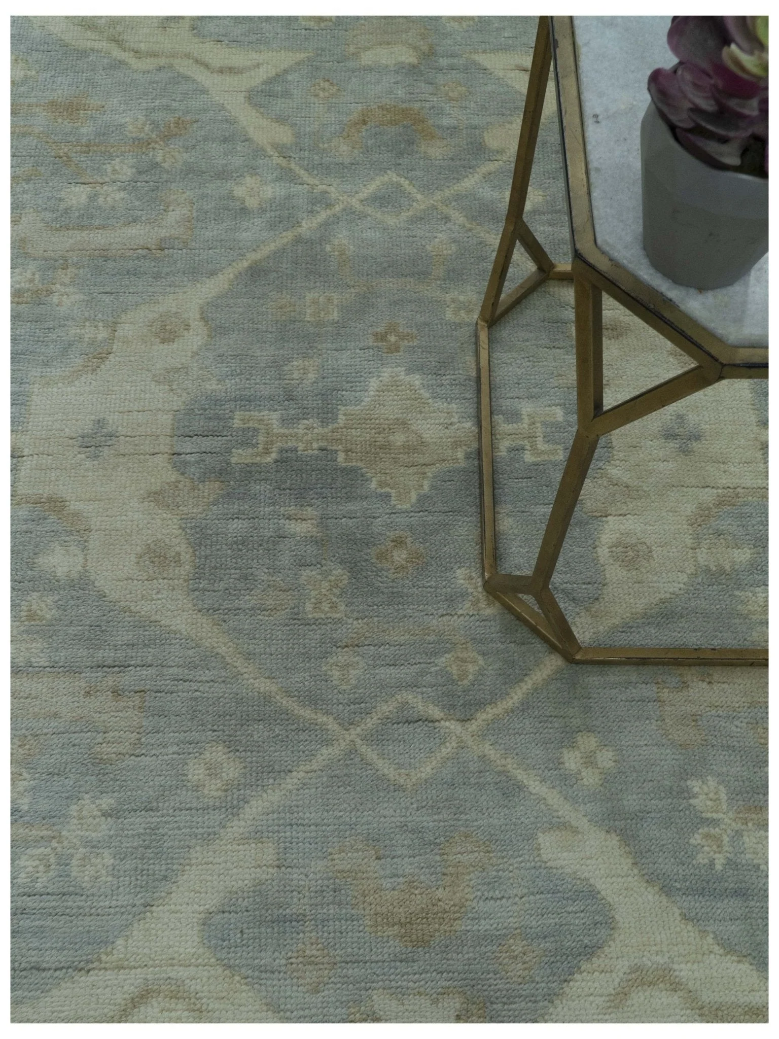Blue And Beige Traditional Oushak Design Hand Knotted 6x9 wool area rug - Image 3
