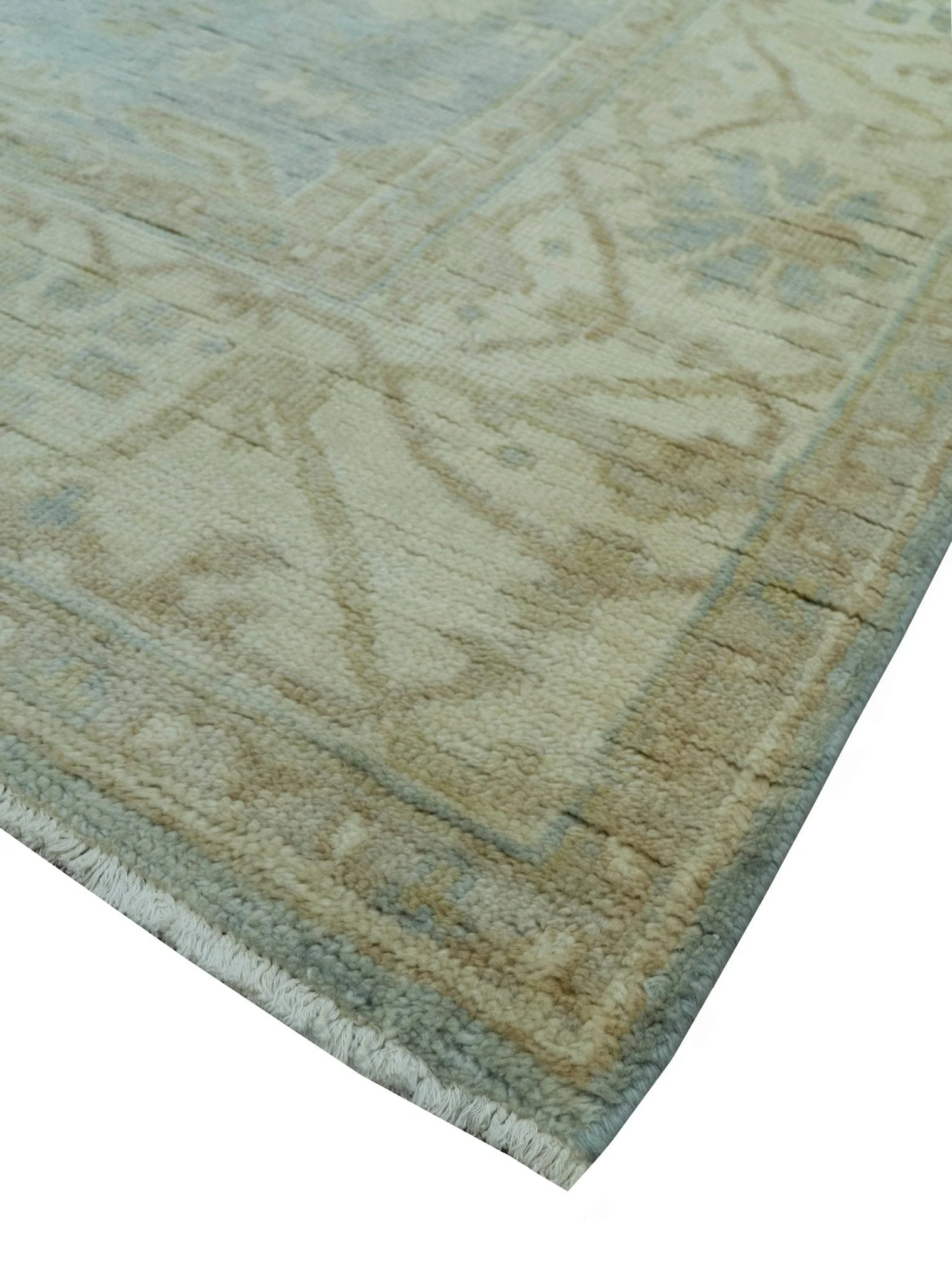 Blue And Beige Traditional Oushak Design Hand Knotted 6x9 wool area rug - Image 9