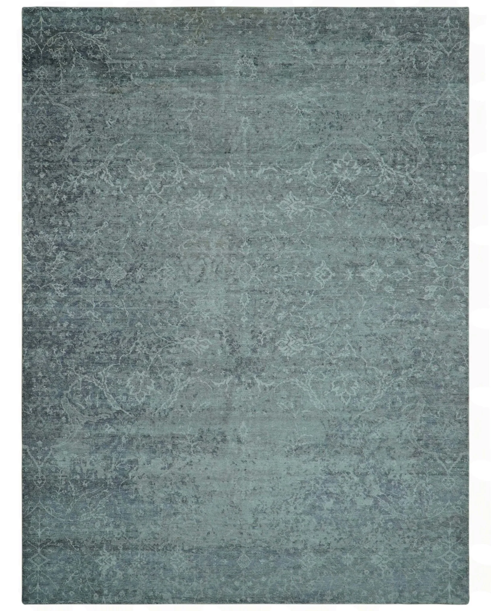 Blue And charcoal Transitional Design Hand Knotted 8.8x11.6 Wool Area Rug