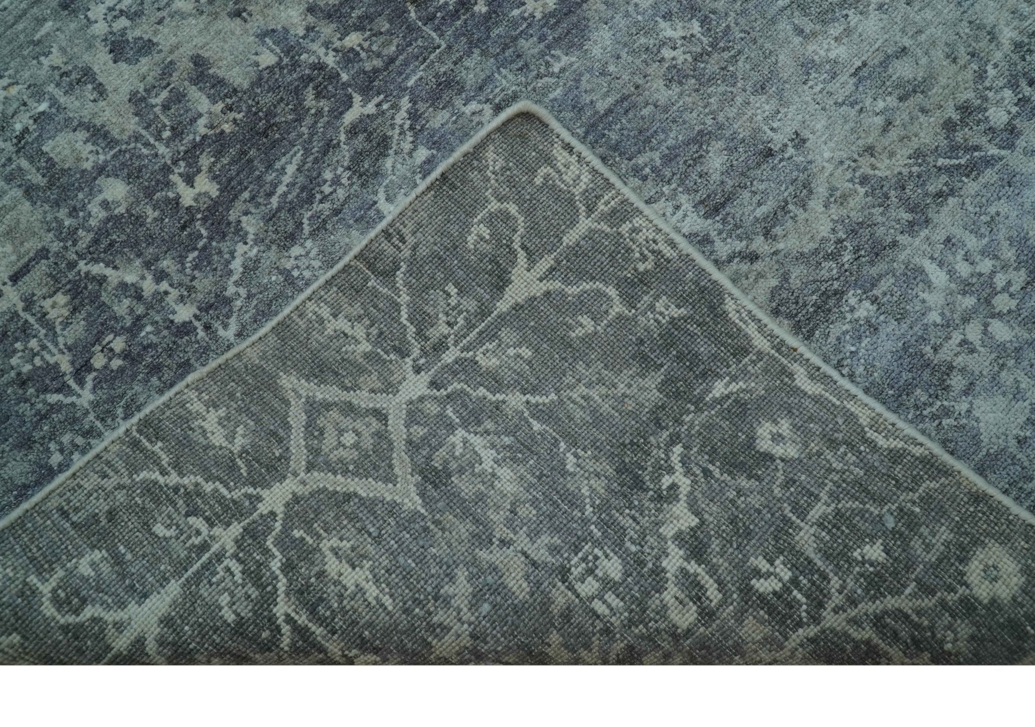 Blue And charcoal Transitional Design Hand Knotted 8.8x11.6 Wool Area Rug - Image 6