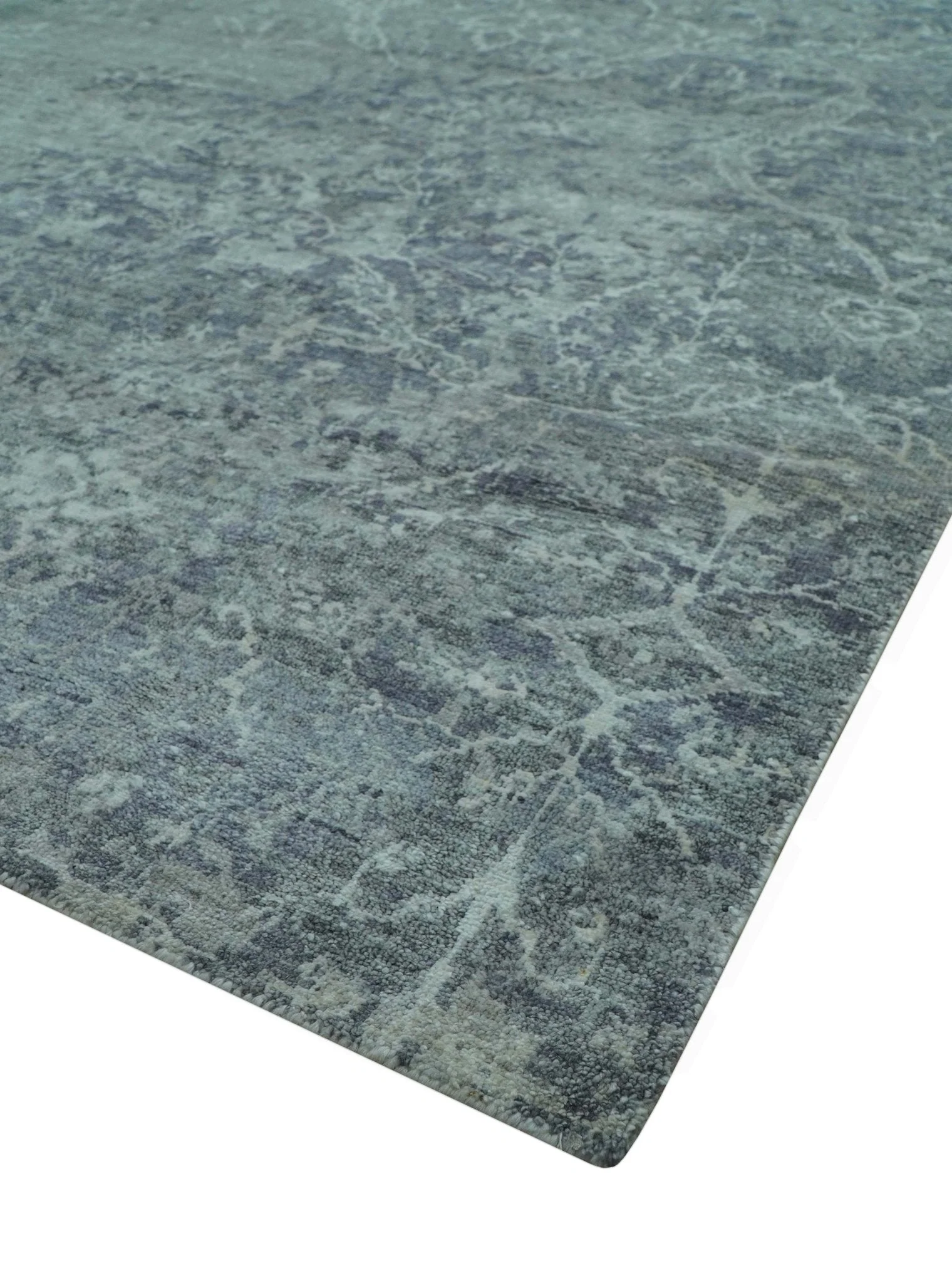 Blue And charcoal Transitional Design Hand Knotted 8.8x11.6 Wool Area Rug - Image 8